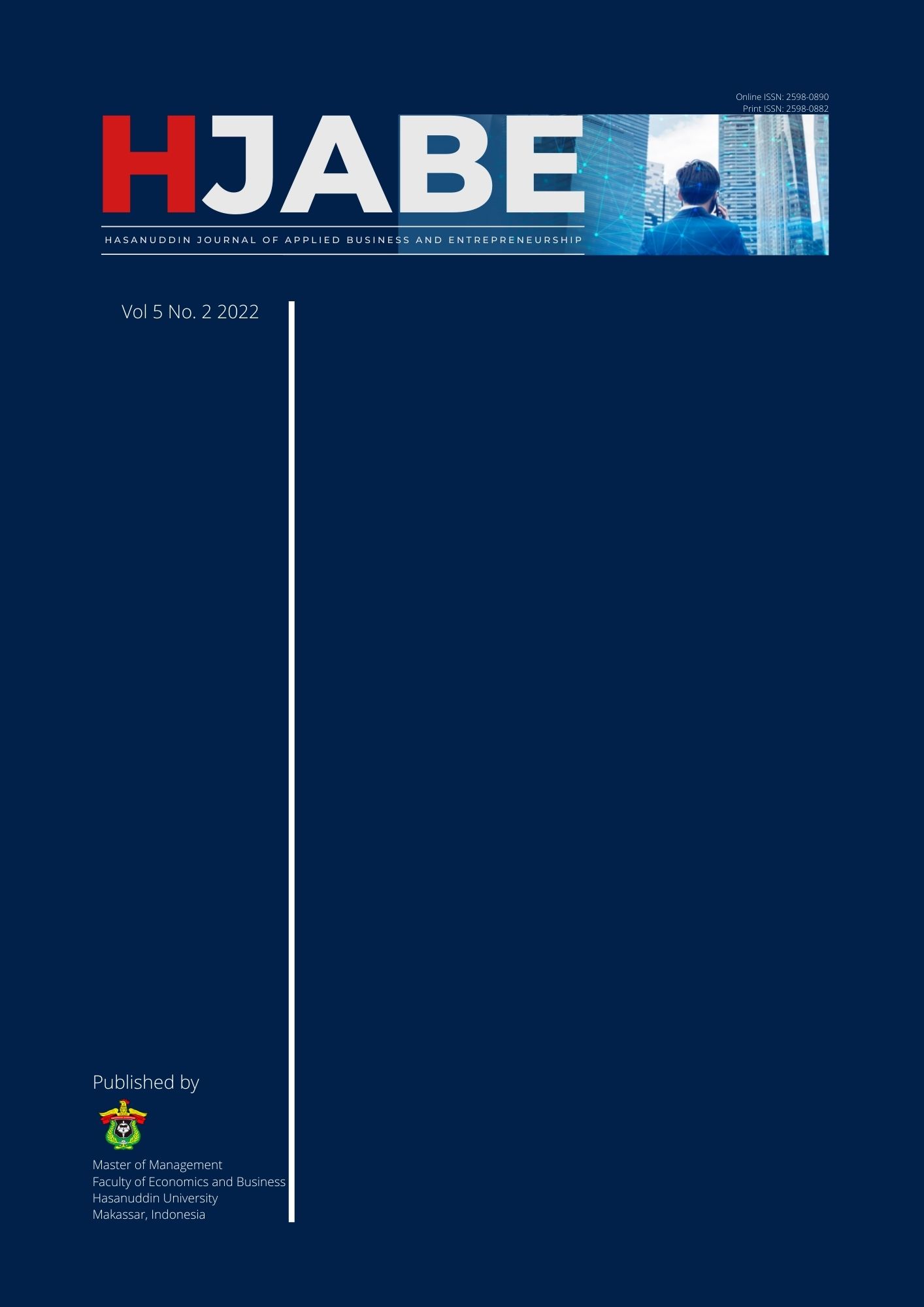 					View Vol. 5 No. 2 (2022): Hasanuddin Journal of Applied Business and Entrepreneurship
				